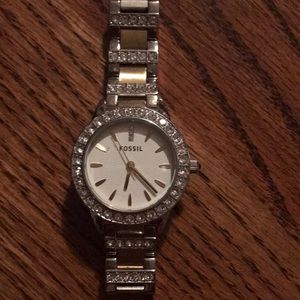 Fossil Crystal Watch Stainless Gold Band Small Wrist Size